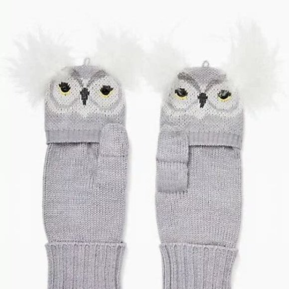 Kate Spade who me owl merino wool pop-top mittens - Picture 4 of 4